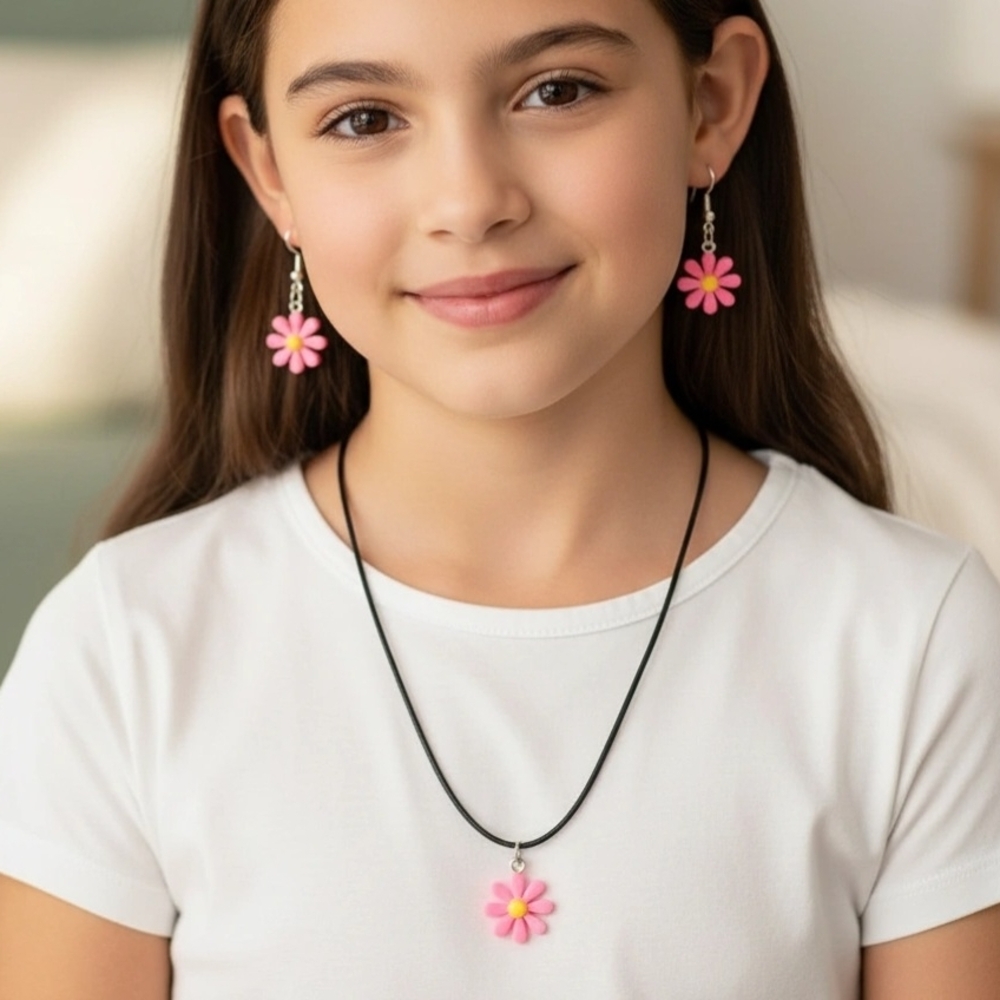 Hand Crafted Pink Flower Jewelry Set